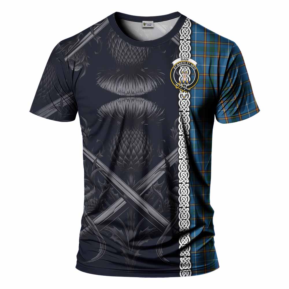 Bain Tartan T-Shirt with Family Crest Cross Sword Thistle Celtic Vibes Kid's Shirt - Tartan Vibes Clothing