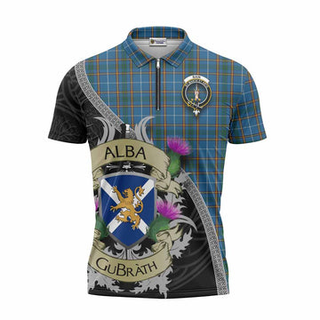 Bain Tartan Family Crest Zipper Polo Shirt Lion Rampant Royal Thistle Shield Celtic Inspired Unisex - Tartan Vibes Clothing