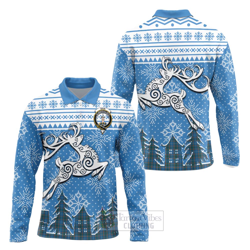 Bain Clan Christmas Long Sleeve Polo Shirt Celtic Reindeer Style Unisex - Tartan Vibes Clothing