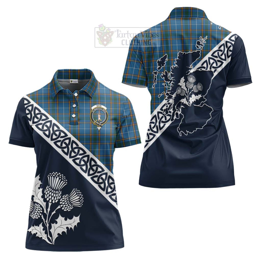 Bain Tartan Women's Polo Shirt Featuring Thistle and Scotland Map Women - Tartanvibesclothing Store