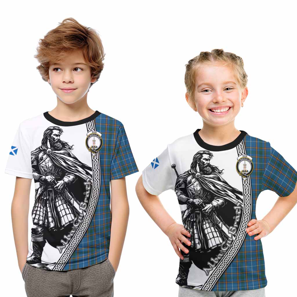 Bain Tartan Clan Crest Kid T-Shirt with Highlander Warrior Celtic Style Youth XL Size14 - Tartan Vibes Clothing