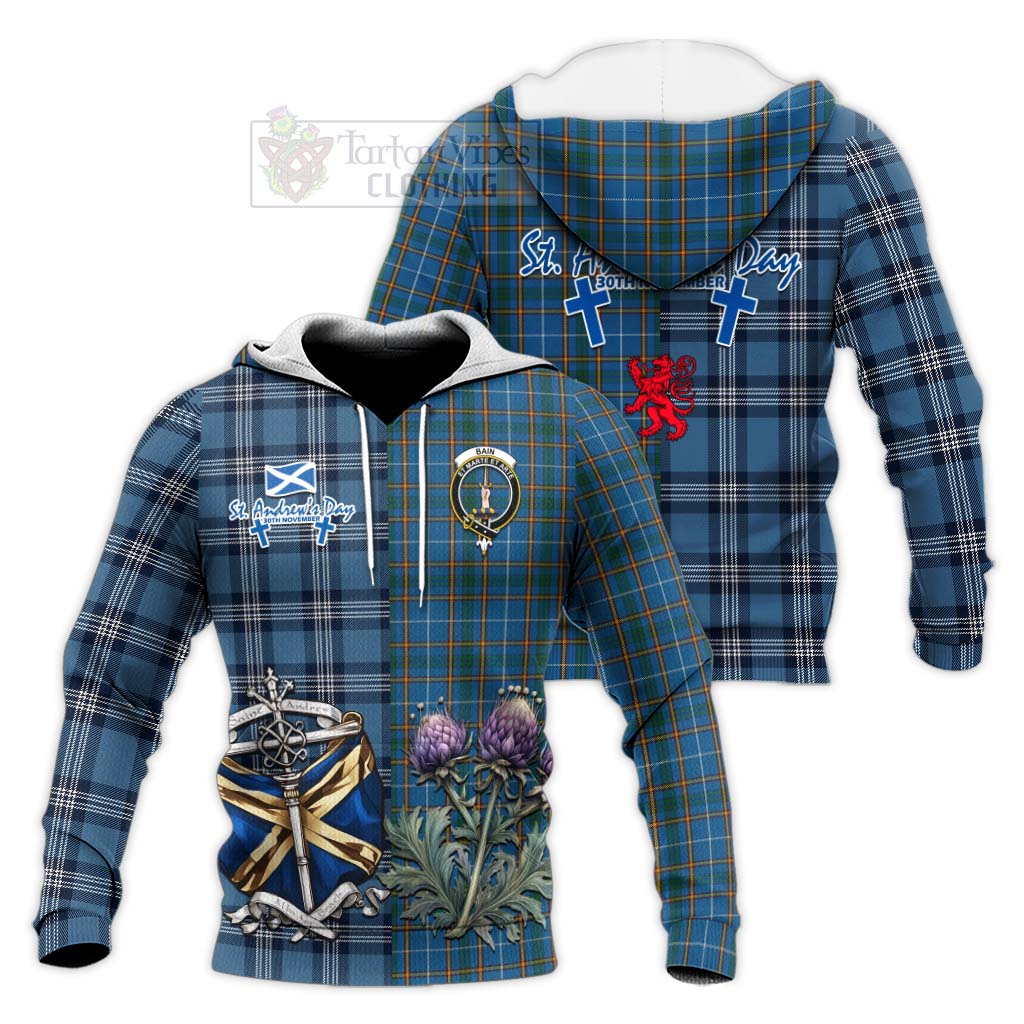 Bain Tartan Knitted Hoodie Happy St. Andrew's Day Half Tartan Style Unisex Knitted Pullover Hoodie - Tartan Vibes Clothing