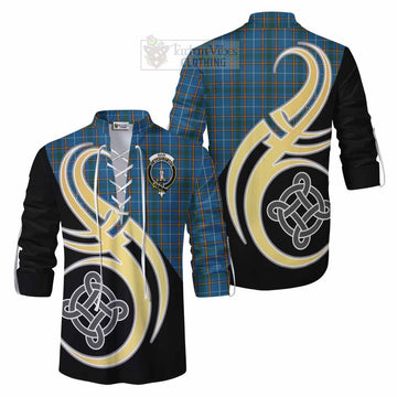 Bain Tartan Ghillie Kilt Shirt with Family Crest and Celtic Symbol Style Men - Tartan Vibes Clothing