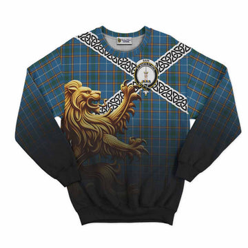 Bain Crest Tartan Sweatshirt with Golden Lion Emblem Celtic Style Unisex - Tartan Vibes Clothing