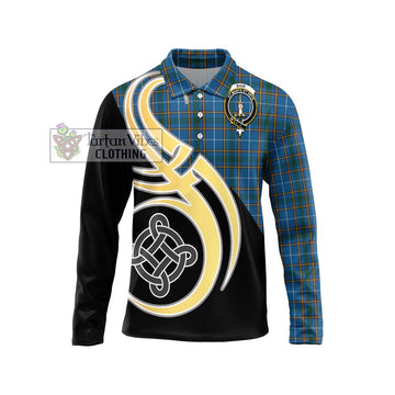 Bain Tartan Long Sleeve Polo Shirt with Family Crest and Celtic Symbol Style Unisex - Tartan Vibes Clothing
