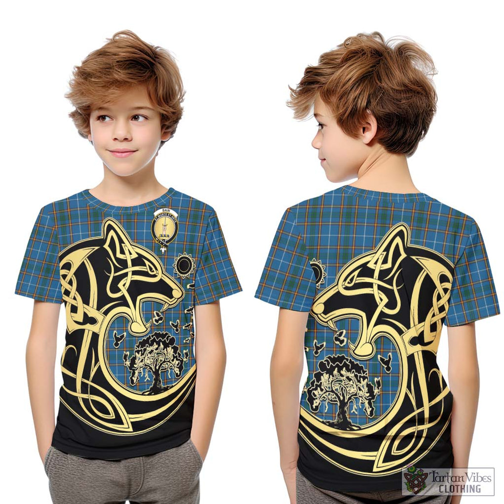 Bain Tartan Kid T-Shirt with Family Crest Celtic Wolf Style Youth XL Size14 - Tartan Vibes Clothing