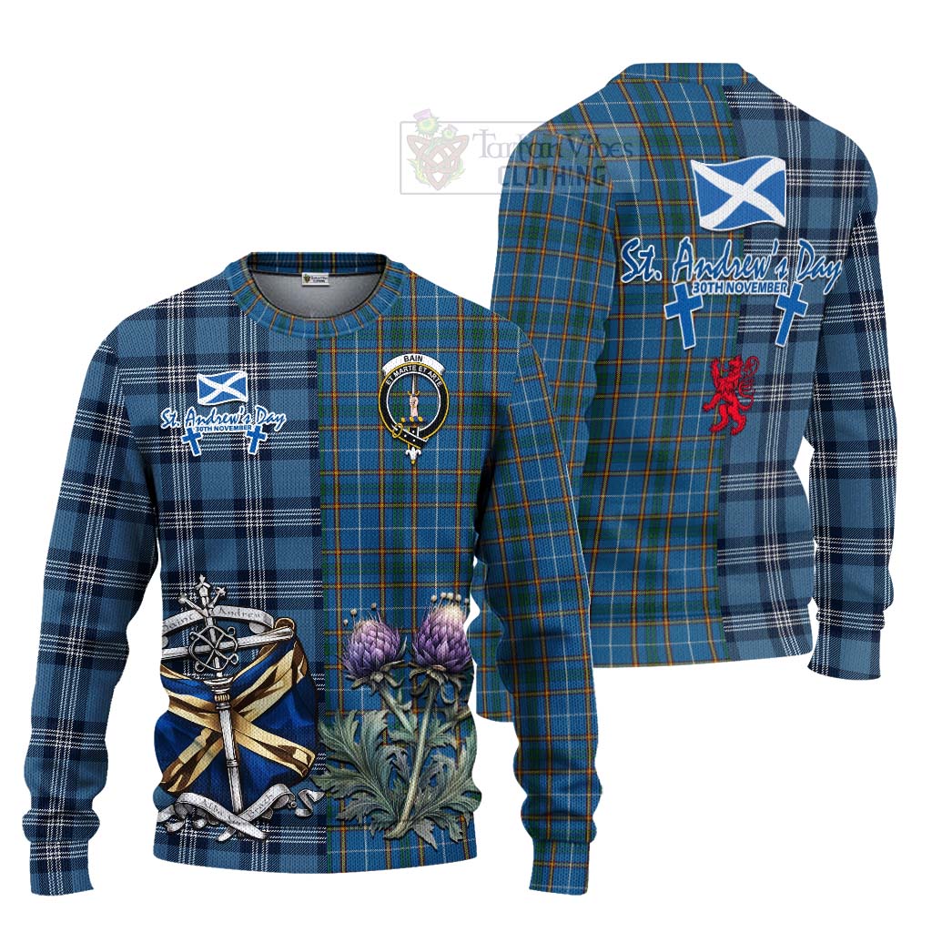 Bain Tartan Knitted Sweater Happy St. Andrew's Day Half Tartan Style Unisex - Tartan Vibes Clothing