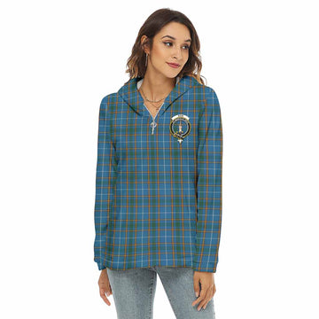 Bain Tartan Women's Borg Fleece Hoodie with Half Zip with Family Crest Female - Tartan Vibes Clothing