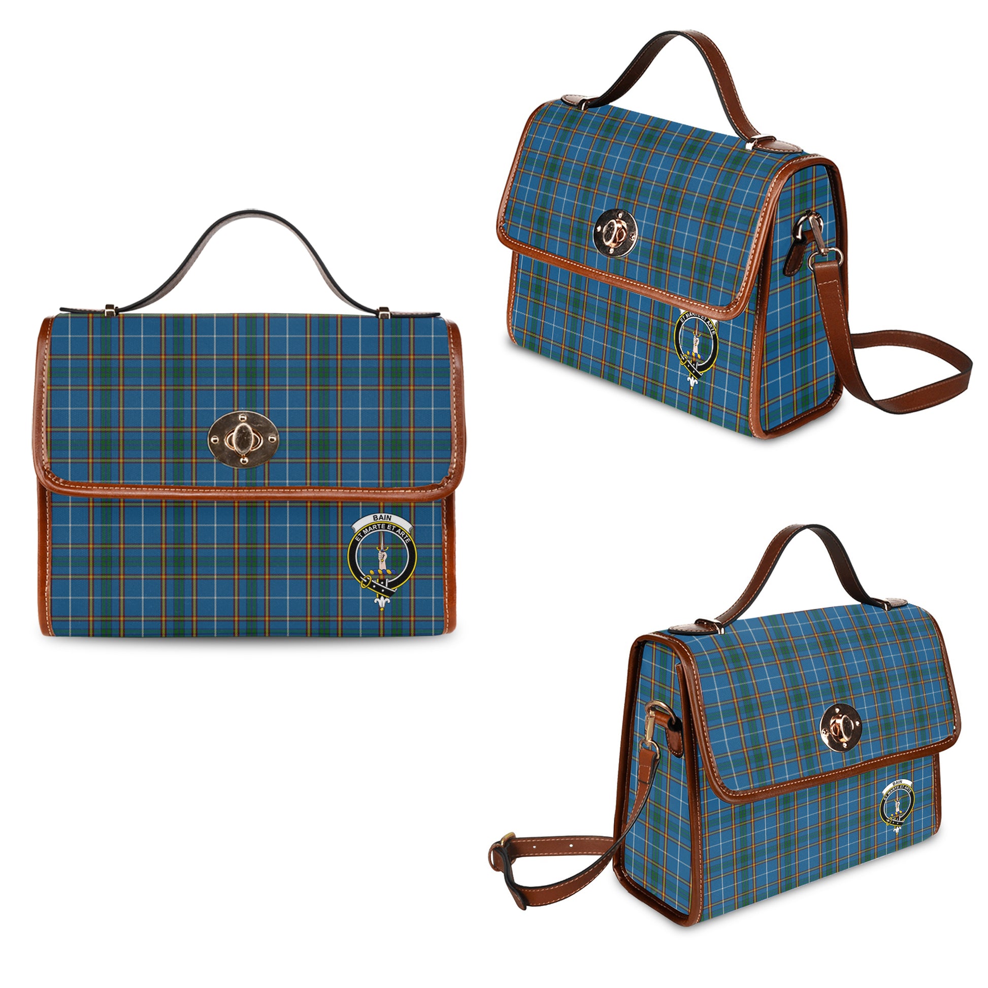 Bain Tartan Leather Strap Waterproof Canvas Bag with Family Crest One Size 34cm * 42cm (13.4" x 16.5") - Tartanvibesclothing