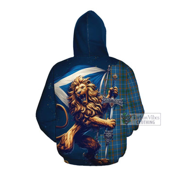 Bain Tartan Family Crest Cotton Hoodie with Scottish Majestic Lion Pullover Hoodie - Tartan Vibes Clothing
