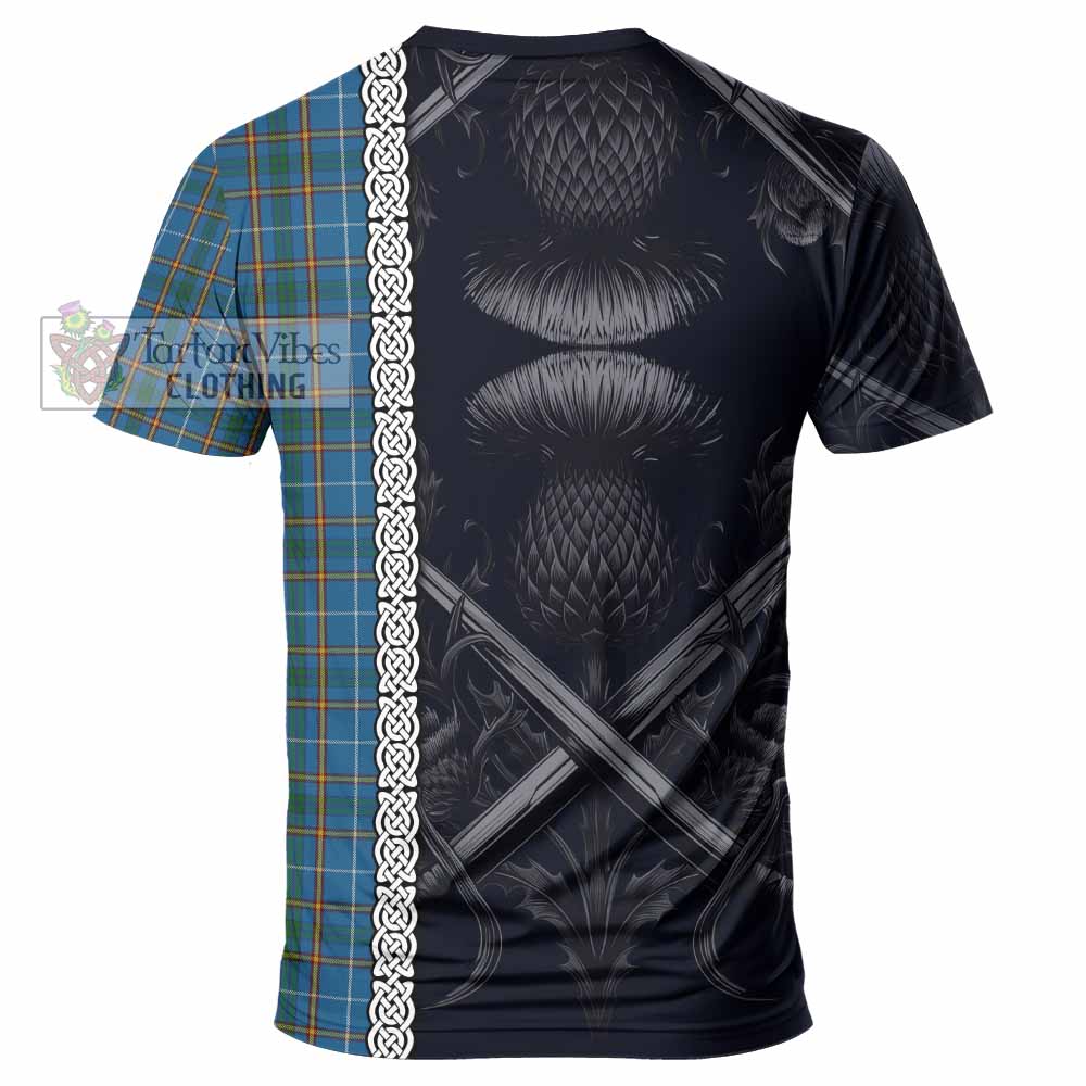 Bain Tartan T-Shirt with Family Crest Cross Sword Thistle Celtic Vibes - Tartan Vibes Clothing