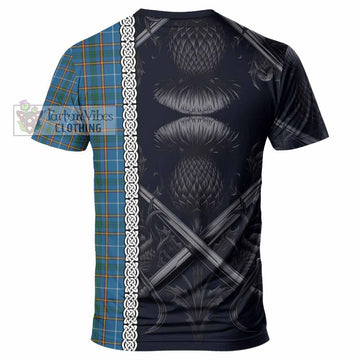Bain Tartan T-Shirt with Family Crest Cross Sword Thistle Celtic Vibes - Tartan Vibes Clothing