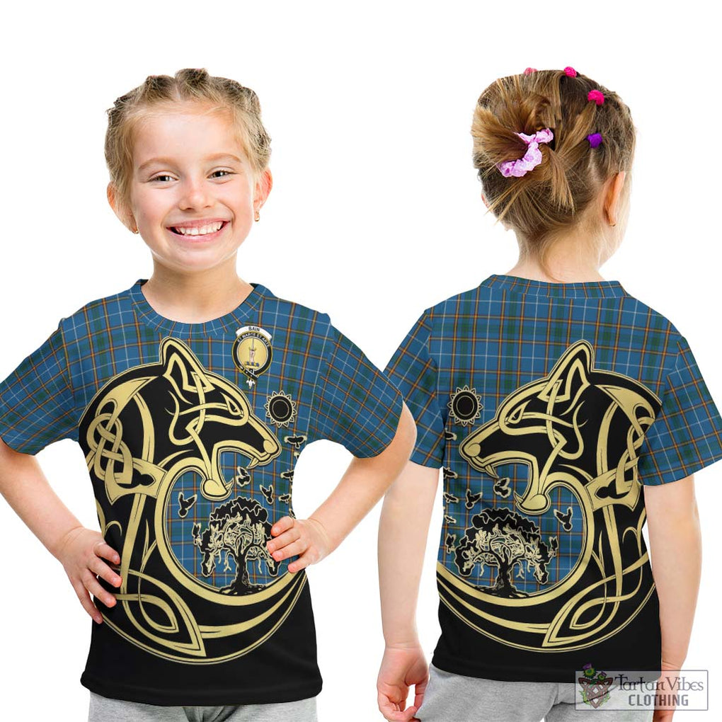 Bain Tartan Kid T-Shirt with Family Crest Celtic Wolf Style - Tartan Vibes Clothing