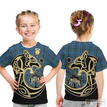 Bain Tartan Kid T-Shirt with Family Crest Celtic Wolf Style - Tartan Vibes Clothing