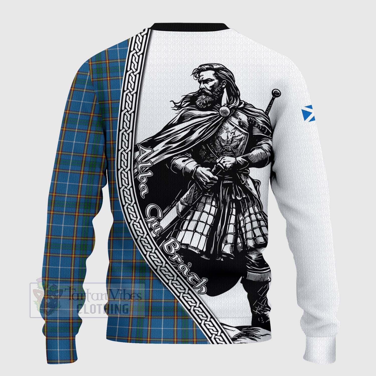 Bain Tartan Clan Crest Knitted Sweater with Highlander Warrior Celtic Style - Tartan Vibes Clothing