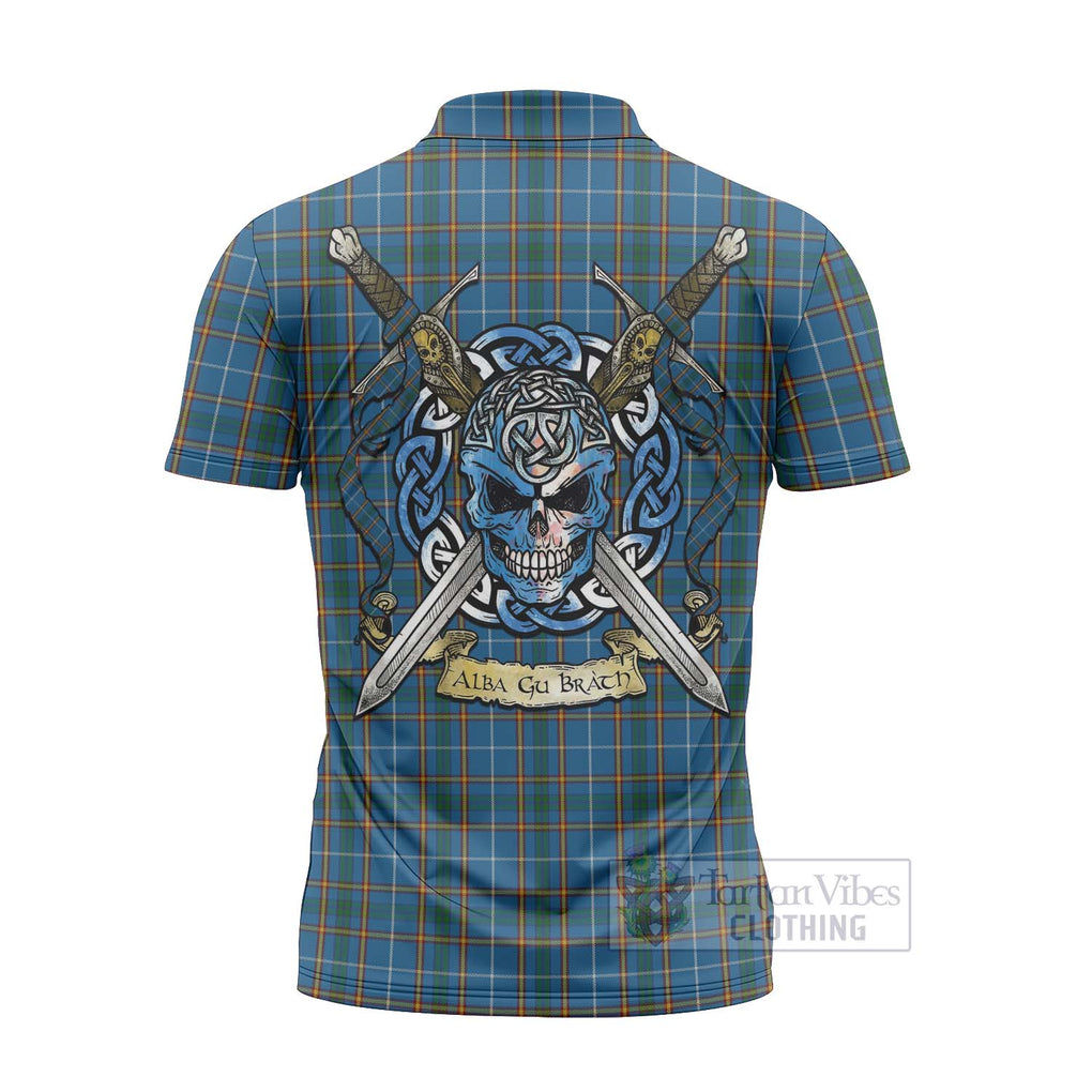 Bain Tartan Zipper Polo Shirt with Family Crest Celtic Skull Style - Tartan Vibes Clothing