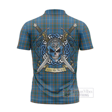 Bain Tartan Zipper Polo Shirt with Family Crest Celtic Skull Style - Tartan Vibes Clothing