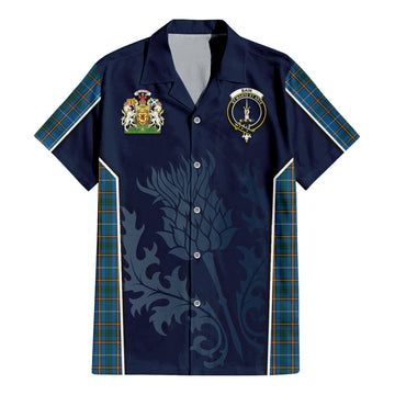 Bain Tartan Hawaiian Shirt with Family Crest and Scottish Thistle Vibes Sport Style - Tartan Vibes Clothing