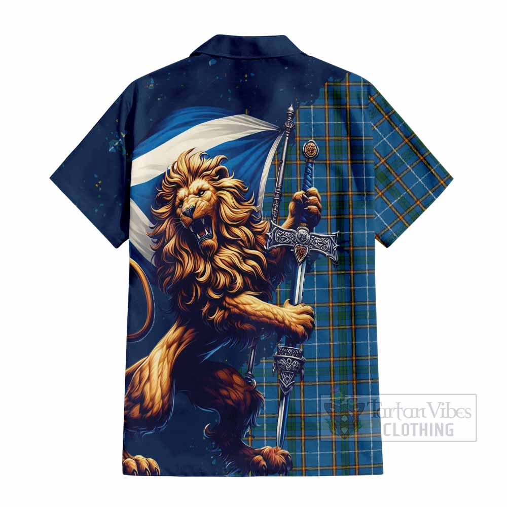 Bain Tartan Family Crest Hawaiian Shirt with Scottish Majestic Lion - Tartan Vibes Clothing