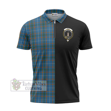 Bain Tartan Zipper Polo Shirt with Family Crest and Half Of Me Style - Tartan Vibes Clothing