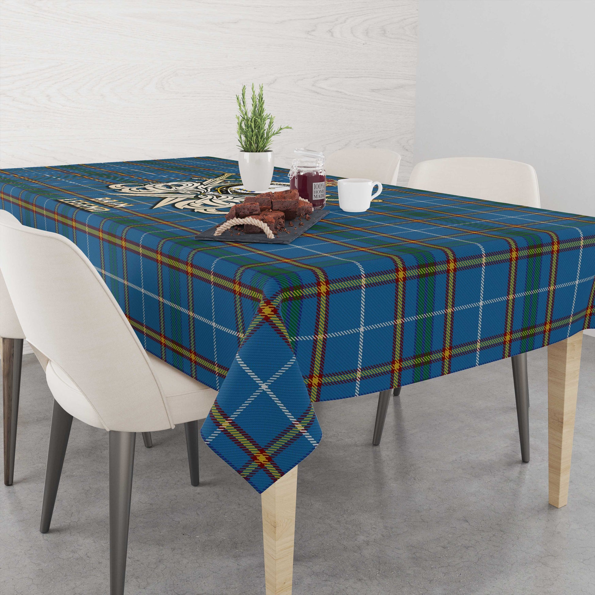 Bain Tartan Tablecloth with Clan Crest and the Golden Sword of Courageous Legacy - Tartan Vibes Clothing