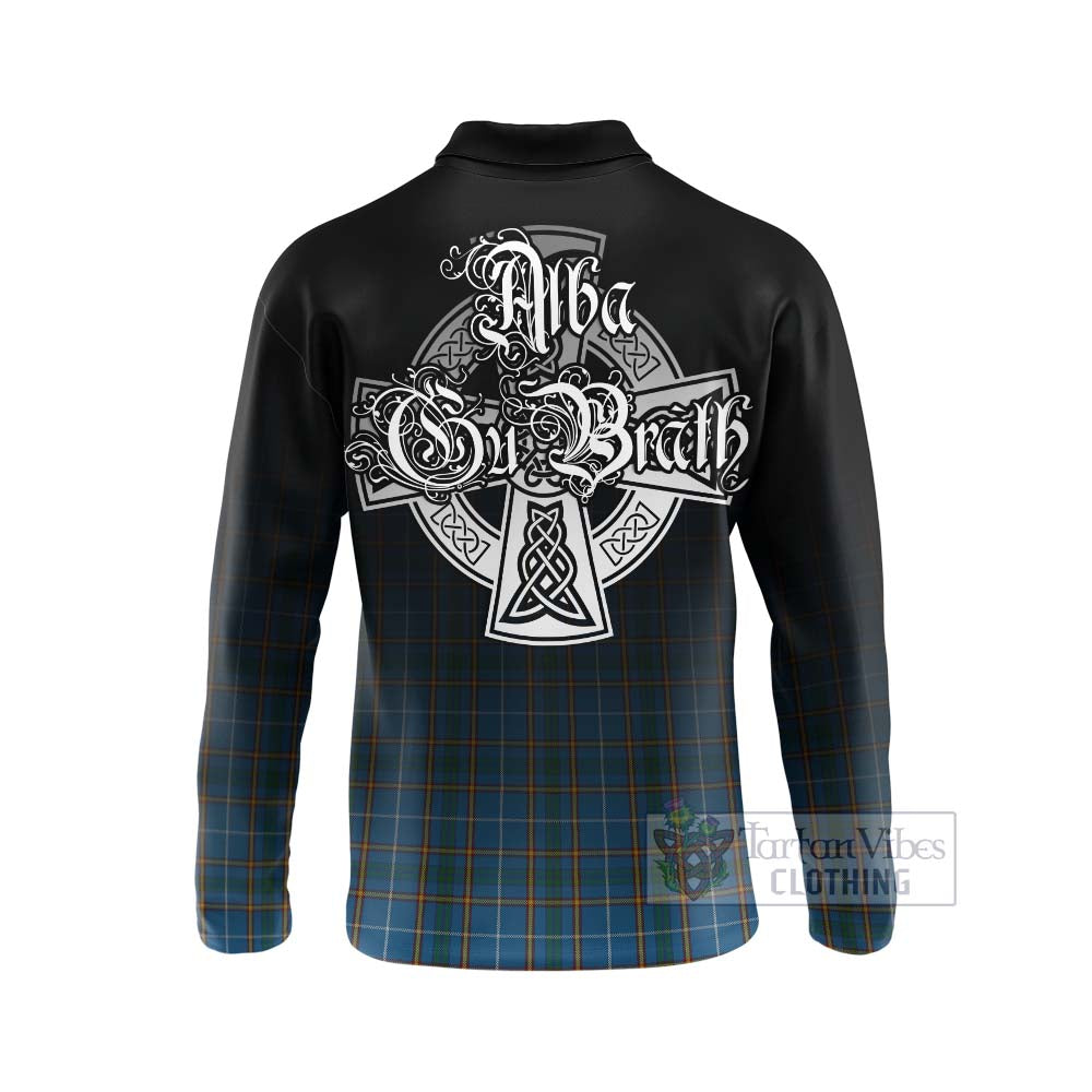 Bain Tartan Long Sleeve Polo Shirt Featuring Alba Gu Brath Family Crest Celtic Inspired - Tartan Vibes Clothing