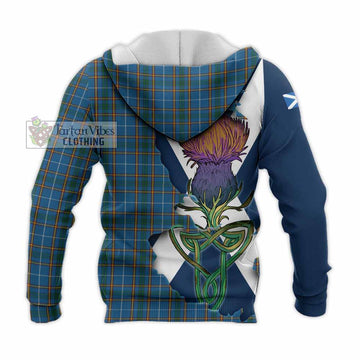 Tartan Vibes Clothing Bain Tartan Family Crest Knitted Hoodie Scottish Thistle Celtic Inspired