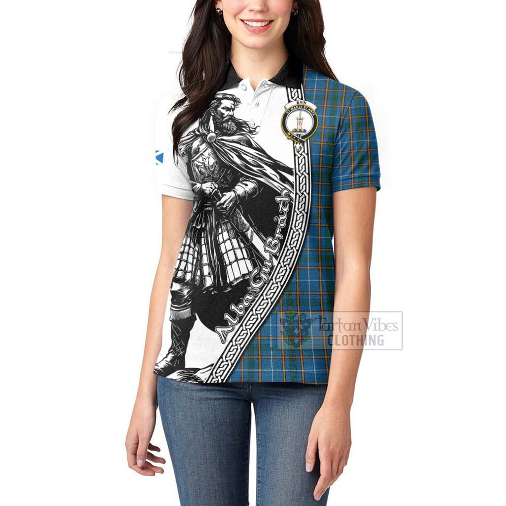 Bain Tartan Clan Crest Women's Polo Shirt with Highlander Warrior Celtic Style - Tartan Vibes Clothing