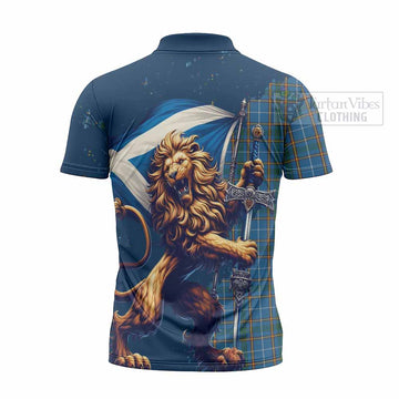 Bain Tartan Family Crest Zipper Polo Shirt with Scottish Majestic Lion - Tartan Vibes Clothing