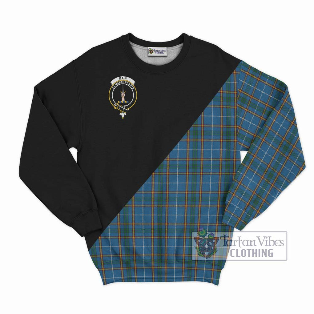 Bain Tartan Sweatshirt with Family Crest and Military Logo Style - Tartan Vibes Clothing