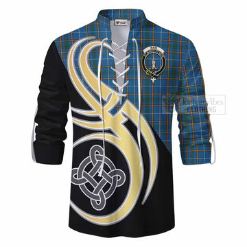 Bain Tartan Ghillie Kilt Shirt with Family Crest and Celtic Symbol Style - Tartan Vibes Clothing