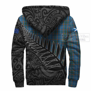 Tartan Vibes Clothing Bain Crest Tartan Sherpa Hoodie with New Zealand Silver Fern Half Style