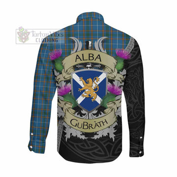Bain Tartan Family Crest Long Sleeve Button Shirt Lion Rampant Royal Thistle Shield Celtic Inspired Men's Shirt - Tartan Vibes Clothing