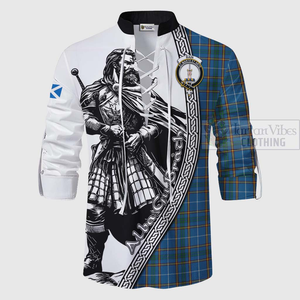 Bain Tartan Clan Crest Ghillie Kilt Shirt with Highlander Warrior Celtic Style - Tartan Vibes Clothing