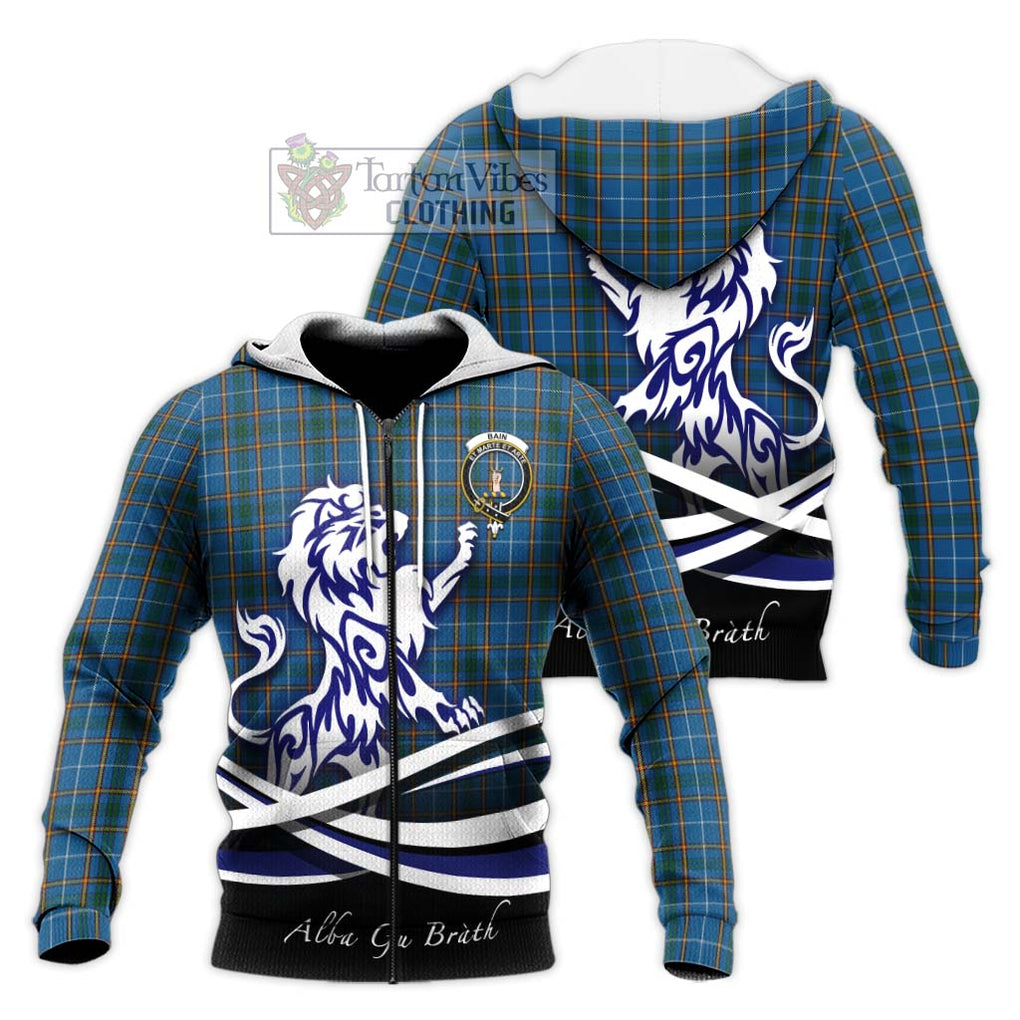 Bain Tartan Knitted Hoodie with Alba Gu Brath Regal Lion Emblem Unisex Knitted Zip Hoodie - Tartan Vibes Clothing