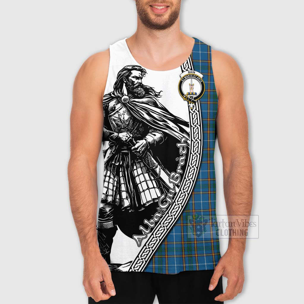 Bain Tartan Clan Crest Men's Tank Top with Highlander Warrior Celtic Style - Tartan Vibes Clothing
