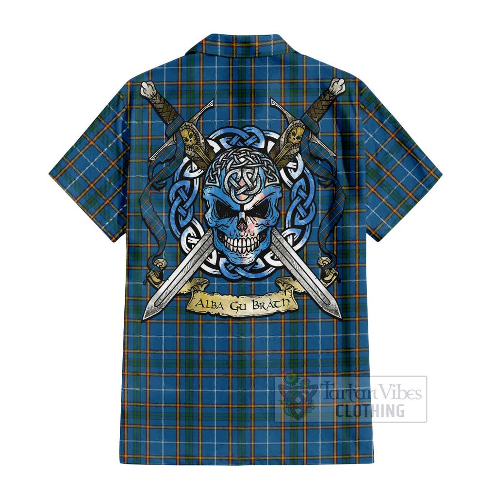 Bain Tartan Hawaiian Shirt with Family Crest Celtic Skull Style - Tartan Vibes Clothing