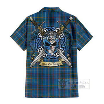 Bain Tartan Hawaiian Shirt with Family Crest Celtic Skull Style - Tartan Vibes Clothing
