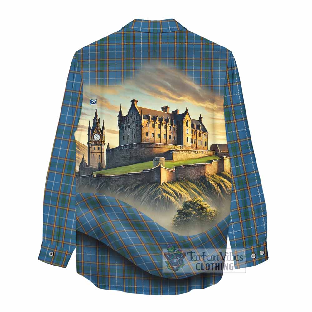 Bain Tartan Family Crest Women's Casual Shirt with Scottish Ancient Castle Style - Tartan Vibes Clothing
