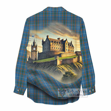 Bain Tartan Family Crest Women's Casual Shirt with Scottish Ancient Castle Style - Tartan Vibes Clothing