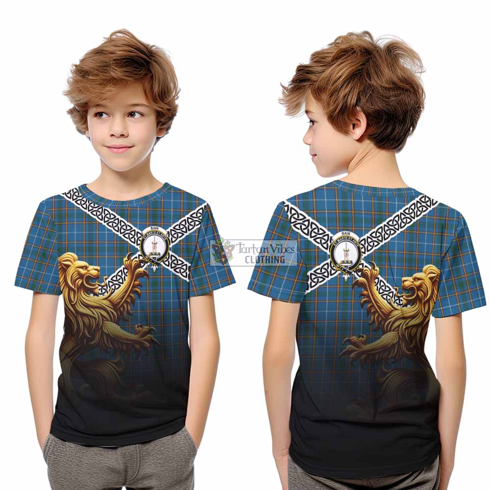 Bain Crest Tartan Kid T-Shirt with Golden Lion Emblem Celtic Style - Tartan Vibes Clothing