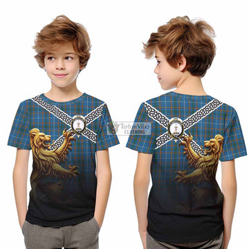 Bain Crest Tartan Kid T-Shirt with Golden Lion Emblem Celtic Style - Tartan Vibes Clothing