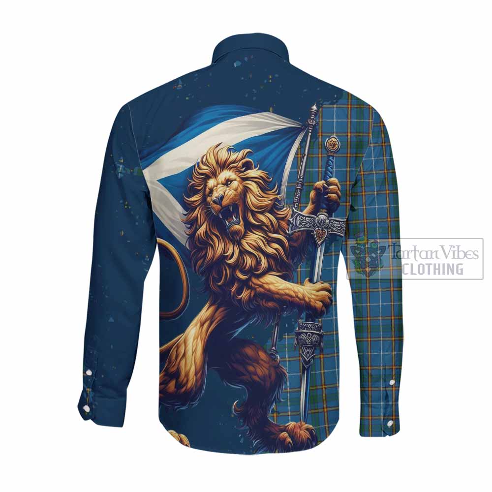 Bain Tartan Family Crest Long Sleeve Button Shirt with Scottish Majestic Lion Men's Shirt - Tartan Vibes Clothing