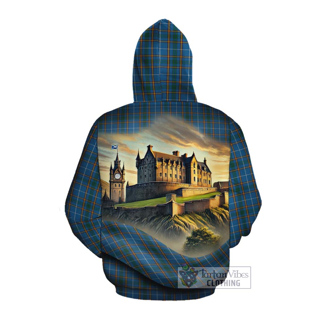 Bain Tartan Family Crest Cotton Hoodie with Scottish Ancient Castle Style Pullover Hoodie - Tartan Vibes Clothing