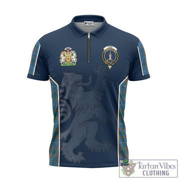 Bain Tartan Zipper Polo Shirt with Family Crest and Lion Rampant Vibes Sport Style - Tartan Vibes Clothing