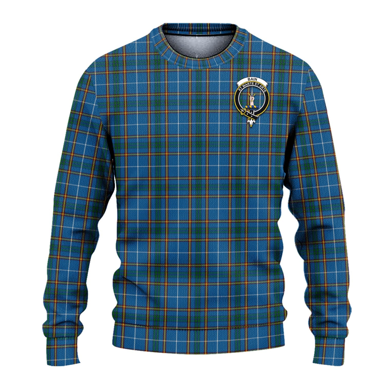 Bain Tartan Knitted Sweater with Family Crest - Tartanvibesclothing