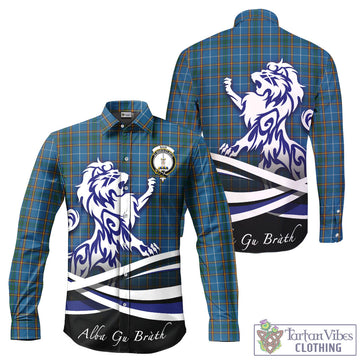 Bain Tartan Long Sleeve Button Up Shirt with Alba Gu Brath Regal Lion Emblem - Tartan Vibes Clothing