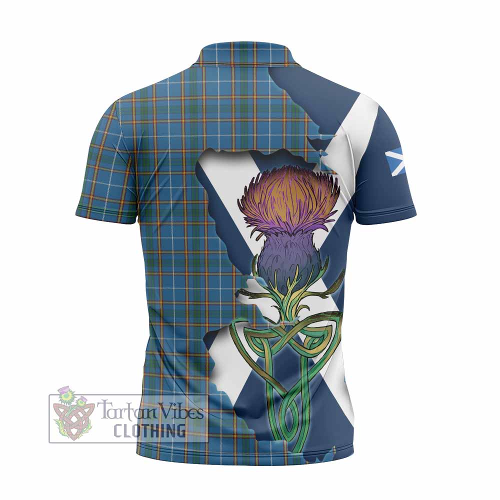 Tartan Vibes Clothing Bain Tartan Family Crest Zipper Polo Shirt Scottish Thistle Celtic Inspired