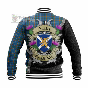 Bain Tartan Family Crest Baseball Jacket Lion Rampant Royal Thistle Shield Celtic Inspired - Tartan Vibes Clothing