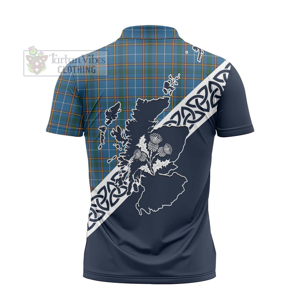 Bain Tartan Zipper Polo Shirt Featuring Thistle and Scotland Map - Tartanvibesclothing Store